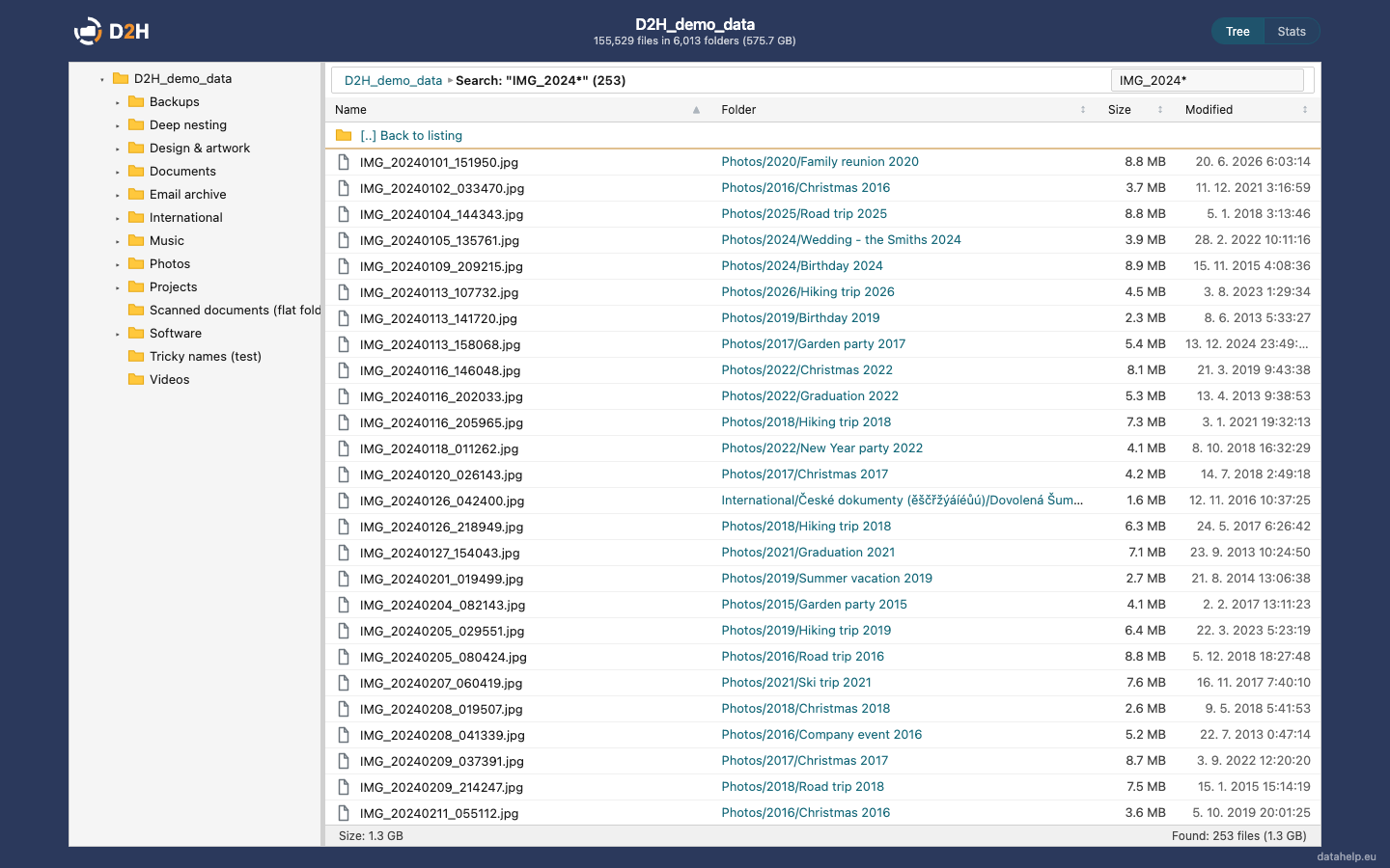 Full-text search across the whole tree